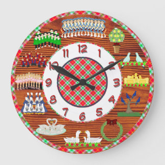 Grande Horloge Ronde 12 jours de bois et de plaid d'horloge de Noël