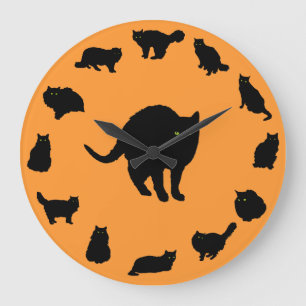 Grande Horloge Ronde 13 Chats noirs