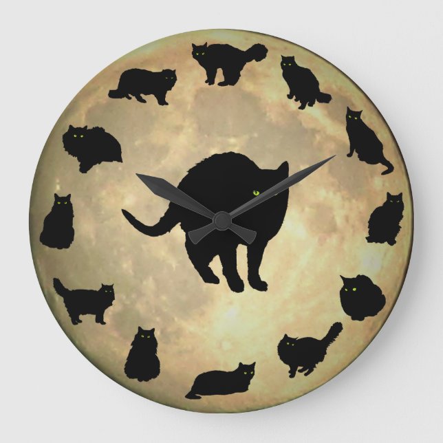 Grande Horloge Ronde 13 Chats noirs et une Pleine lune (Recto)