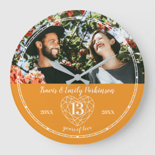 Grande Horloge Ronde 13e anniversaire Mariage coeur de la citrine orang