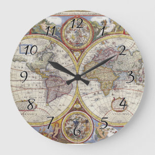Grande Horloge Ronde 1626 cartes vintages du monde