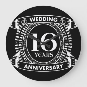 Grande Horloge Ronde 16E anniversaire mariage noir et blanc