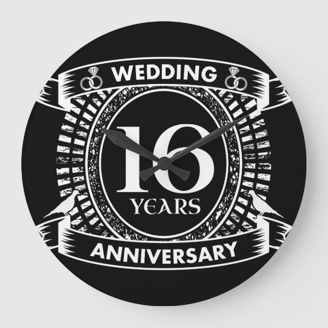 Grande Horloge Ronde 16E anniversaire mariage noir et blanc (Recto)