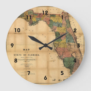 Grande Horloge Ronde 1856 Carte de l'État de Floride par Columbus Drew