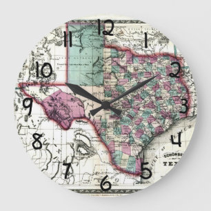 Grande Horloge Ronde 1866 Antiquarian Map of Texas by Schönberg & Co.