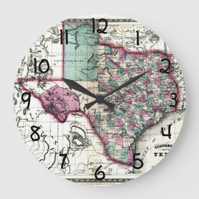 Grande Horloge Ronde 1866 Antiquarian Map of Texas by Schönberg & Co. (Recto)