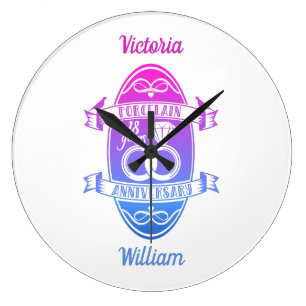 Grande Horloge Ronde 18 traditionnel Porcelaine 18e anniversaire mariag