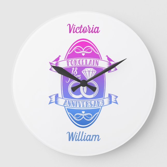 Grande Horloge Ronde 18 traditionnel Porcelaine 18e anniversaire mariag (Recto)