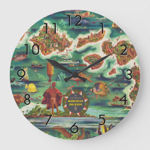 Grande Horloge Ronde 1950 Dole Carte d'Hawaï Joseph Feher Dark