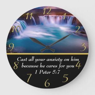 Grande Horloge Ronde 1 Pierre 5:7 La foi chrétienne a cascade