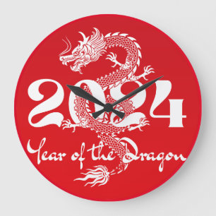 Grande Horloge Ronde 2024 année du dragon rouge blanc