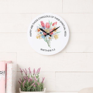 Grande Horloge Ronde 2026 JW Texte de l'année Matthieu 5v3 Fleurs de pr