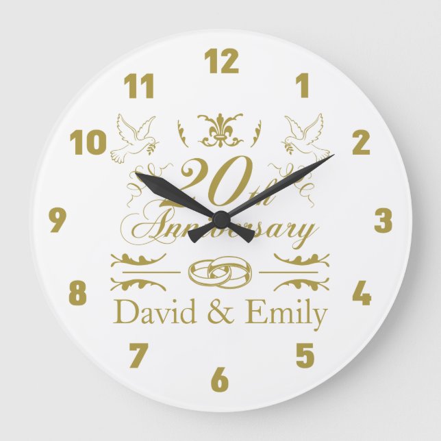 Grande Horloge Ronde 20e anniversaire de Mariage personnalisé (Recto)