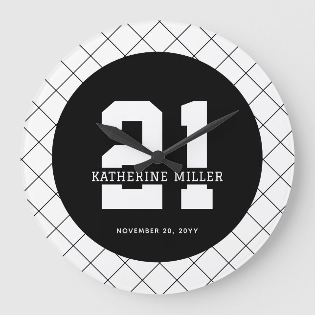 Grande Horloge Ronde 21e anniversaire personnalisé Moderne et élégant (Recto)