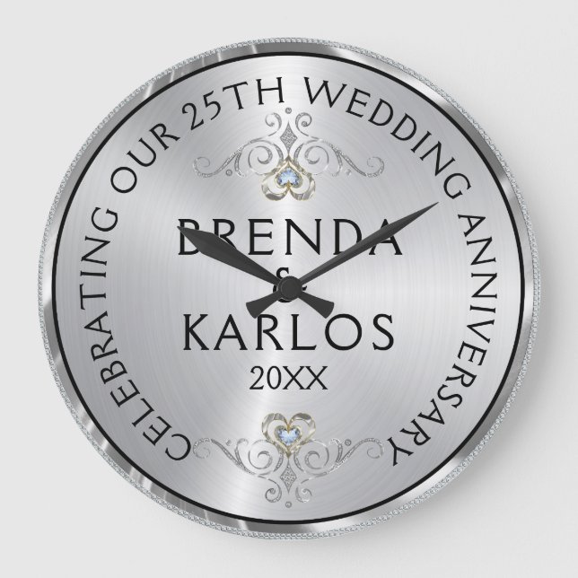 Grande Horloge Ronde 25e anniversaire de mariage argent et diamants bla (Recto)