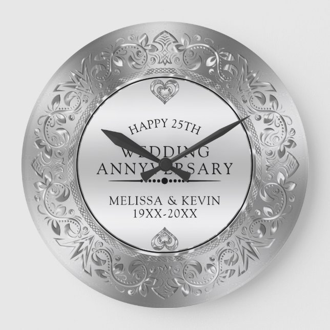 Grande Horloge Ronde 25e anniversaire de mariage argent et diamants bla (Recto)
