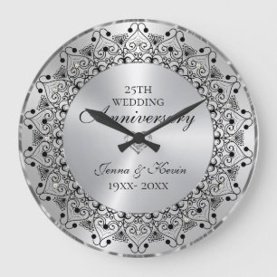 Grande Horloge Ronde 25e anniversaire de mariage BlackMandala sur argen