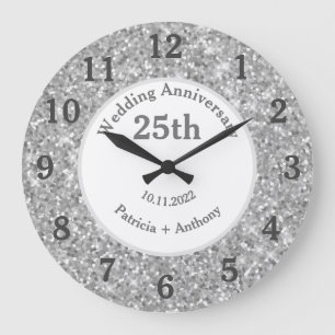 Grande Horloge Ronde 25e Anniversaire de Mariage Paillettes Glam