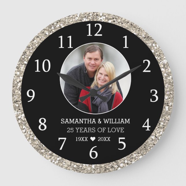 Grande Horloge Ronde 25e anniversaire de mariage photo noir et argent p (Recto)