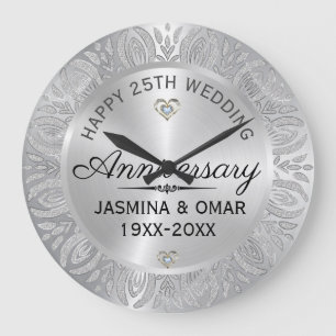 Grande Horloge Ronde 25e anniversaire du Mariage Argent & Diamants
