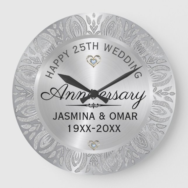 Grande Horloge Ronde 25e anniversaire du Mariage Argent & Diamants (Recto)