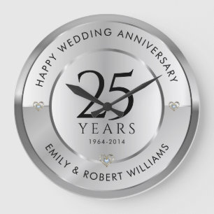 Grande Horloge Ronde 25e anniversaire du mariage noir et argent
