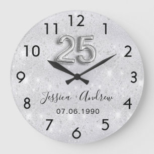 Grande Horloge Ronde 25e anniversaire mariage parties scintillant argen