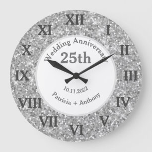 Grande Horloge Ronde 25ème anniversaire de Mariage d'argent Glam Partie