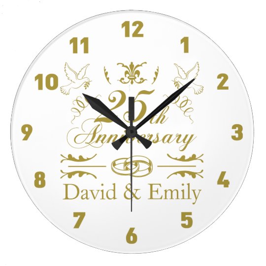 Grande Horloge Ronde 25eme Anniversaire De Mariage Personnalise Zazzle Fr