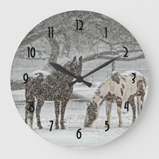 Grande Horloge Ronde 2 Horses Outside en hiver (Recto)