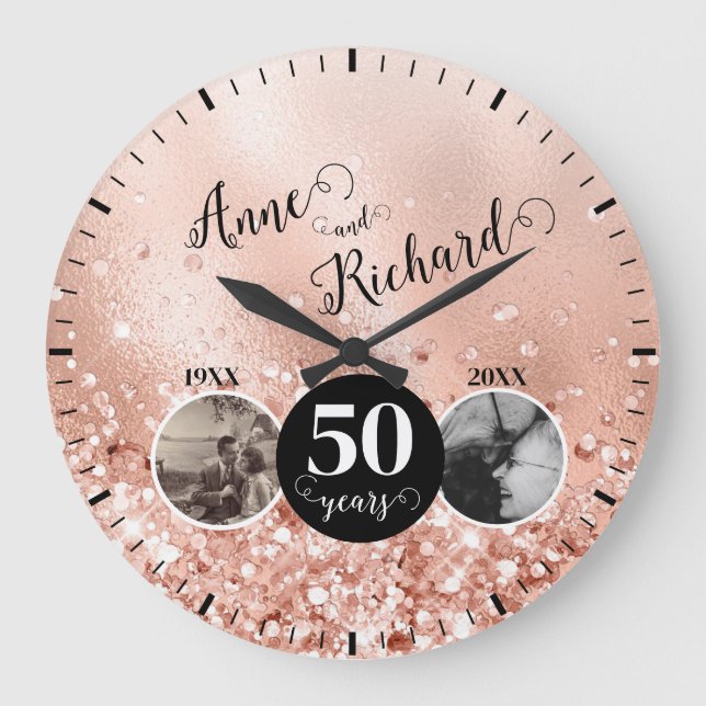 Grande Horloge Ronde 2 Photo Anniversaire du Mariage "Alors et maintena (Recto)