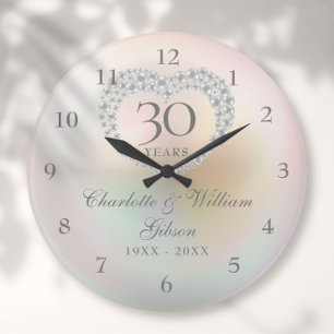 Grande Horloge Ronde 30e anniversaire de mariage Beau cœur de perle