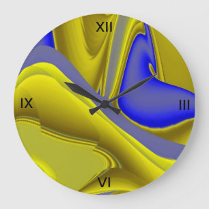 Grande Horloge Ronde 3D Abstract in Gold Yellow Blue