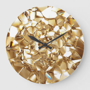 Grande Horloge Ronde 3D abstraite texture or cristal.