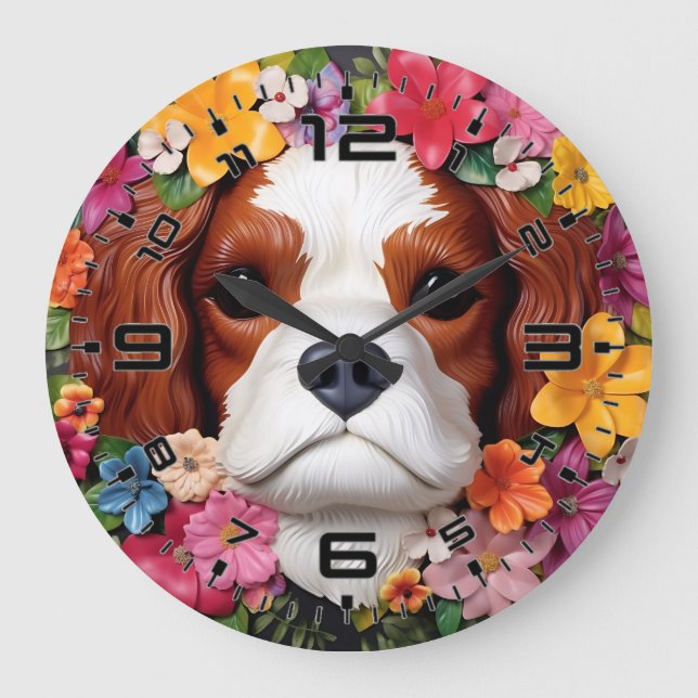 Grande Horloge Ronde 3D Cavalier King Charles Spaniel (Recto)