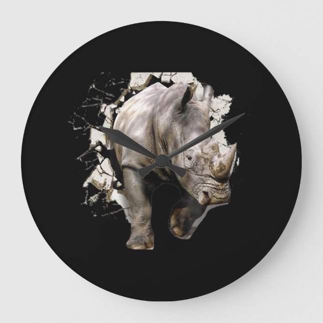 Grande Horloge Ronde 3d Rhino - Rhinoceros d'animaux Safari africains (Recto)