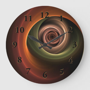 Grande Horloge Ronde 3D Spirale Abstraite couleurs chaudes Art fractal