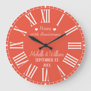 Grande Horloge Ronde 40e anniversaire de mariage personnalisé