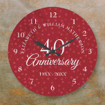 Grande Horloge Ronde 40e Anniversary Ruby Hearts<br><div class="desc">Designed to coordinate with our our 40th Anniversary Ruby Hearts collection. Featuring delicate ruby hearts. Personnel with your special forty years ruby anniversary information in chic lettering. Designed by Thisisnotme</div>