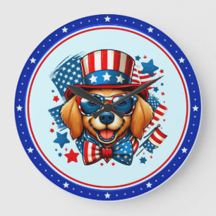Grande Horloge Ronde 4 juillet USA Chien patriotique Jour de l'Indépend