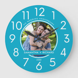 Grande Horloge Ronde 4e Anniversaire Topaze Mariage Couple Nom Photo  
