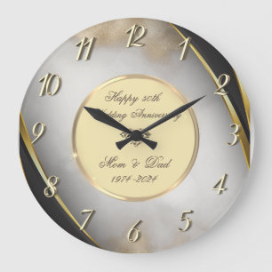 Grande Horloge Ronde 50 ans de mariage élégant paillettes dorées