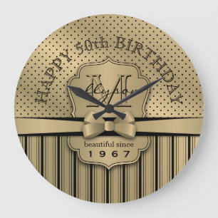 Grande Horloge Ronde 50e anniversaire Champagne Gold Polka Dot Stripes 