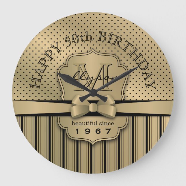 Grande Horloge Ronde 50e anniversaire Champagne Gold Polka Dot Stripes  (Recto)
