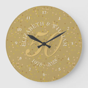 Grande Horloge Ronde 50e anniversaire de Mariage Gold Dust Confetti