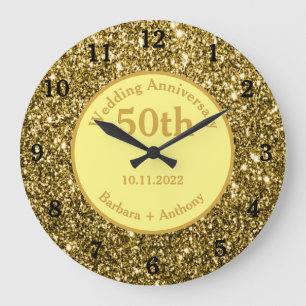 Grande Horloge Ronde 50e anniversaire de mariage Sparkle Gold Glam 