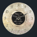 Grande Horloge Ronde 50e anniversaire du Chic Confetti Bokeh<br><div class="desc">Elégante horloge de l'anniversaire mariage des diamants d'or.</div>