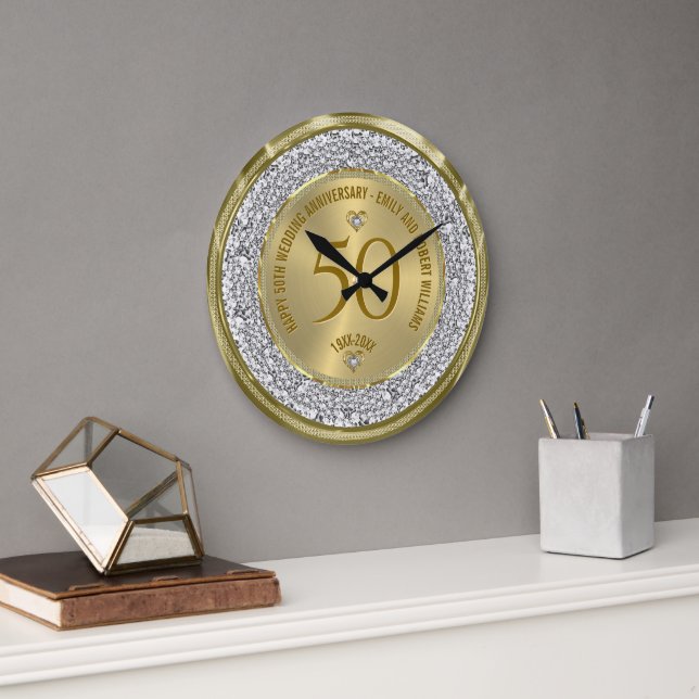 Grande Horloge Ronde 50e anniversaire du Mariage Diamants blancs d'or (Bureau)