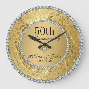 Grande Horloge Ronde 50e anniversaire du Mariage Diamonds and Gold