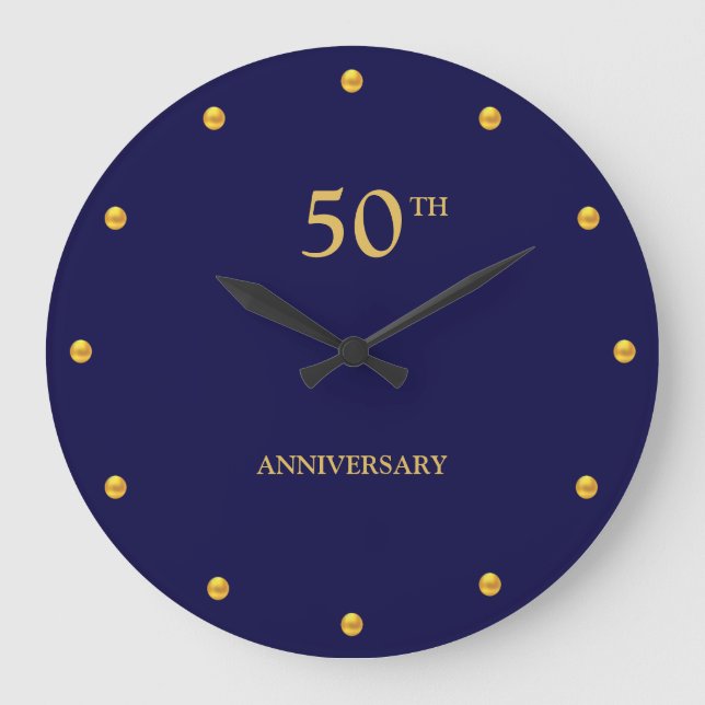 Grande Horloge Ronde 50e anniversaire et points dorés sur fond bleu mar (Recto)